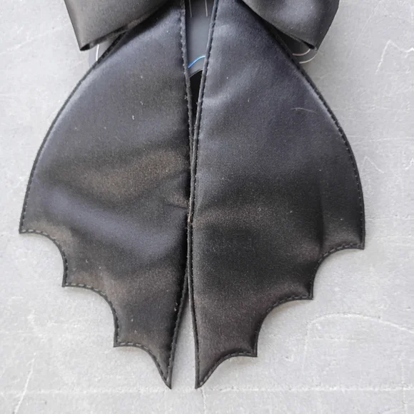 2/$10 Gothic Black Satin Bow with Bat Wing Tails - Picture 4 of 6